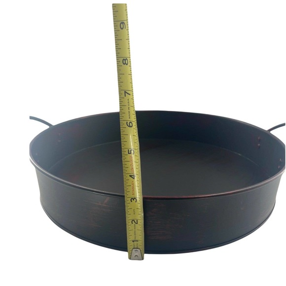 Retro Round Large Storage Basket Serving Tray Galvanized Metal With Handles 16" - Picture 5 of 12